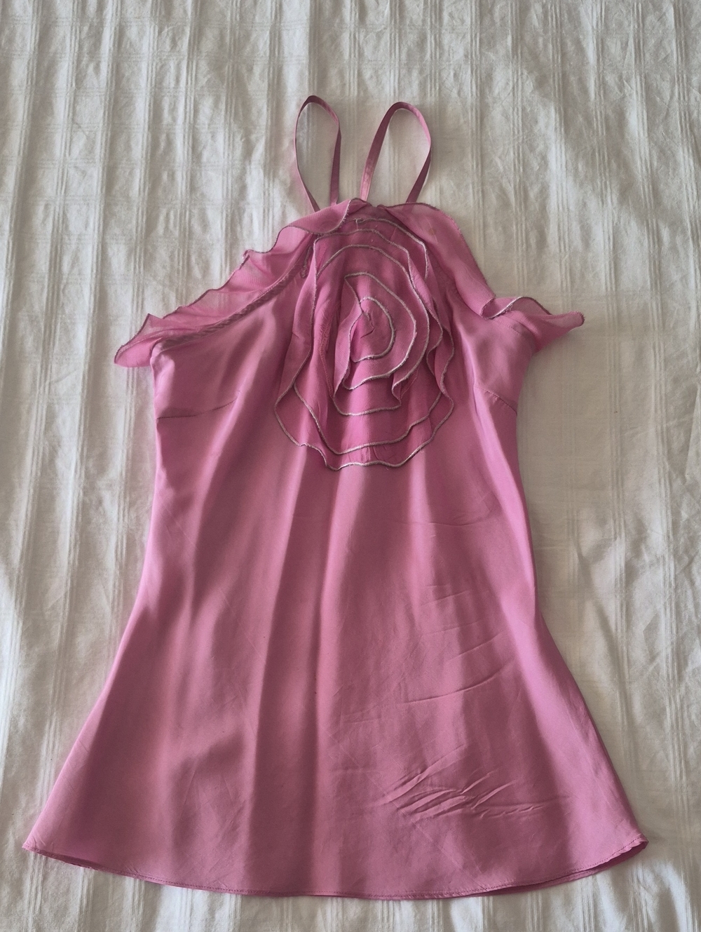 Angie Pink Rose-Appliqué Silk Cami